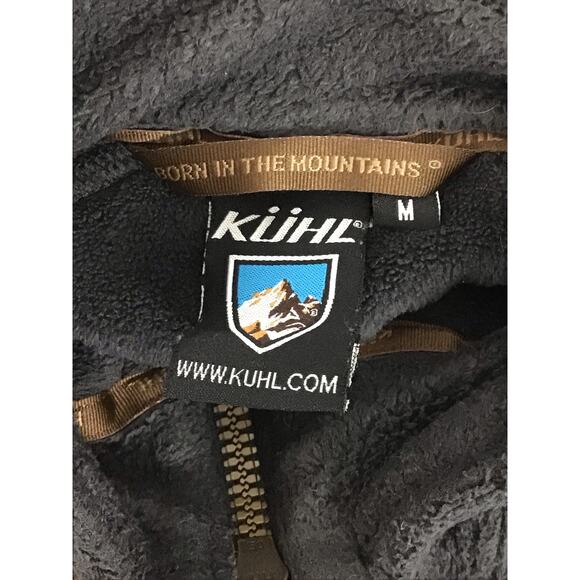 KUHL Moto-Vation Black Fleece Brown Leather Trim Full Zip Jacket Pockets sz M - Picture 11 of 14